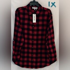 DKNY Men's Checkered Red and Black Shirt